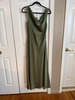 Sleeveless Olive Green Cowl Neck Slip Dress